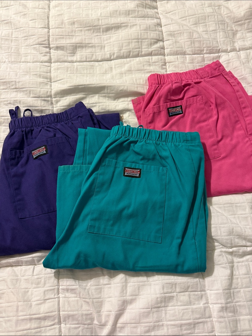 Cherokee Teal, Purple & Pink Elastic Waist Scrub Pants Set of 3
